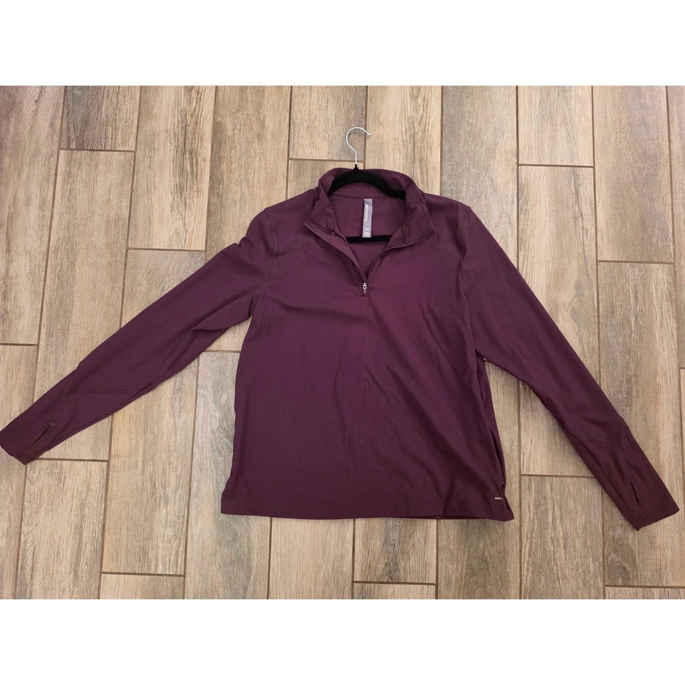 Mondetta Womens Ribbed Quarter Zip Pullover Thumbhole Active Top Plum Burgundy L